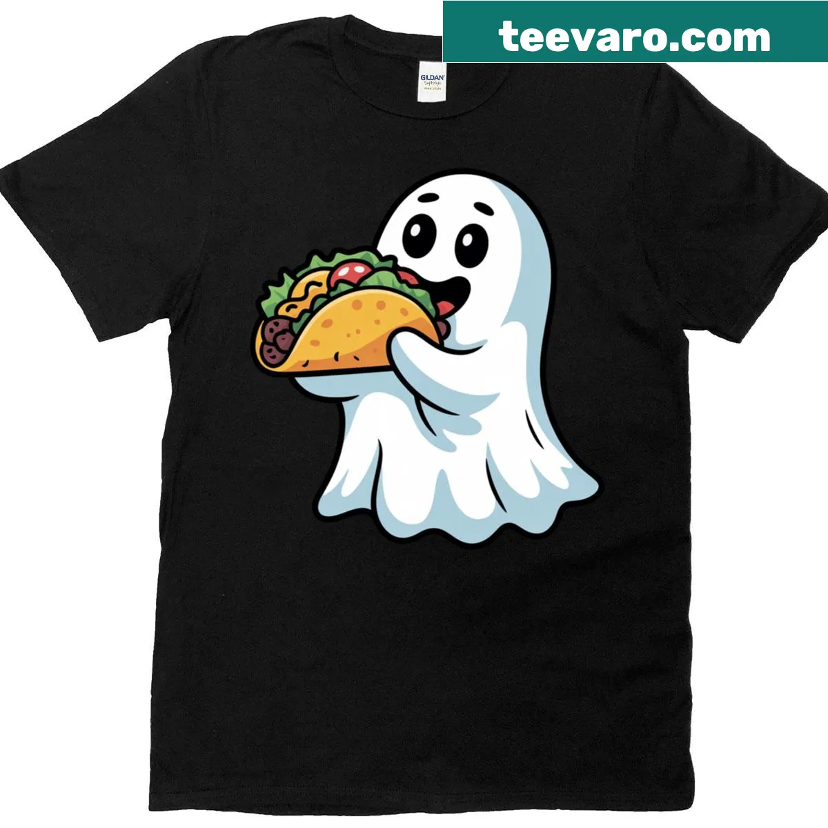 Halloween-themed toddler T-shirt with a ghost eating tacos — on a men's t-shirt