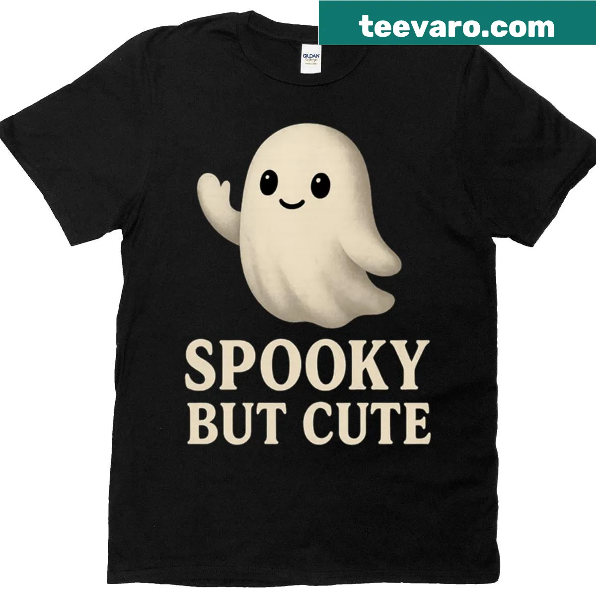 Cute ghost graphic T-shirt with 'Boo Vibes' text — on a men's t-shirt