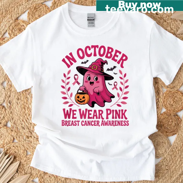 Halloween-themed ghost graphic supporting Breast Cancer Awareness