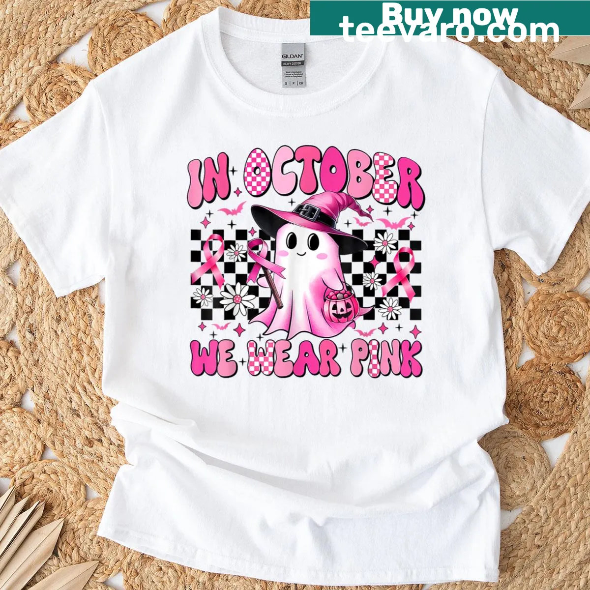 Heartwarming T-shirt with a pink ghost and awareness message — on a men's t-shirt