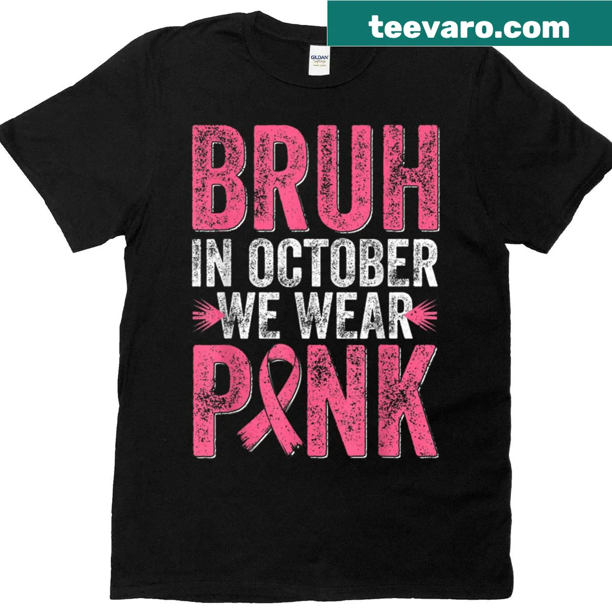 Halloween-themed t-shirt with the phrase In October We Wear Pink — on a men's t-shirt