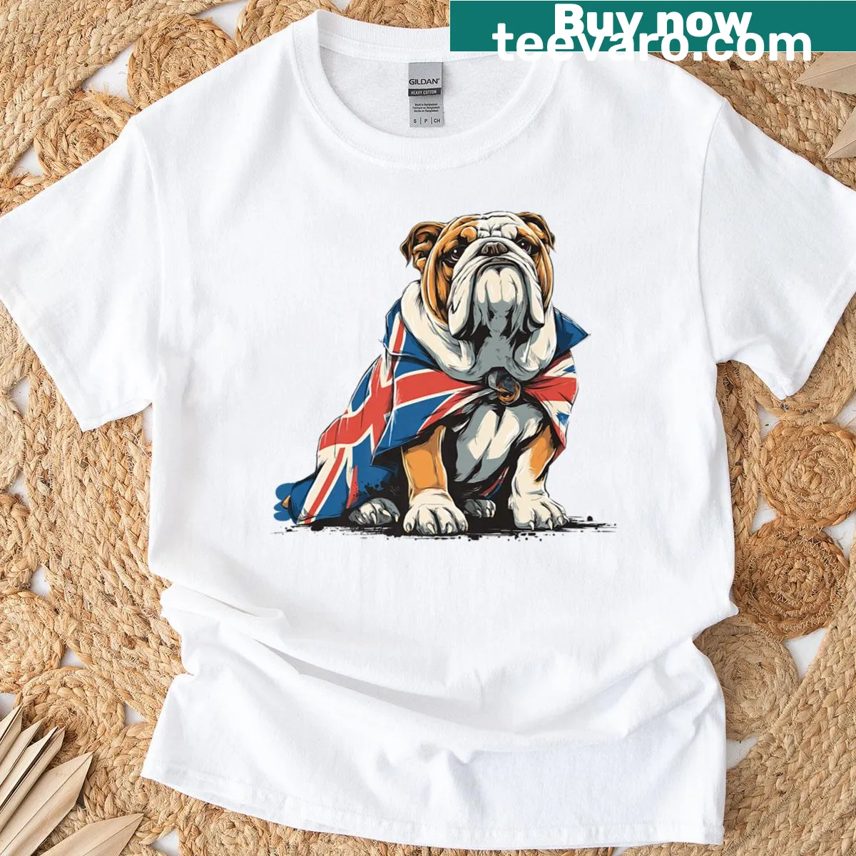 Bulldog wearing a cape illustrated on a playful T-shirt for kids — on a men's t-shirt