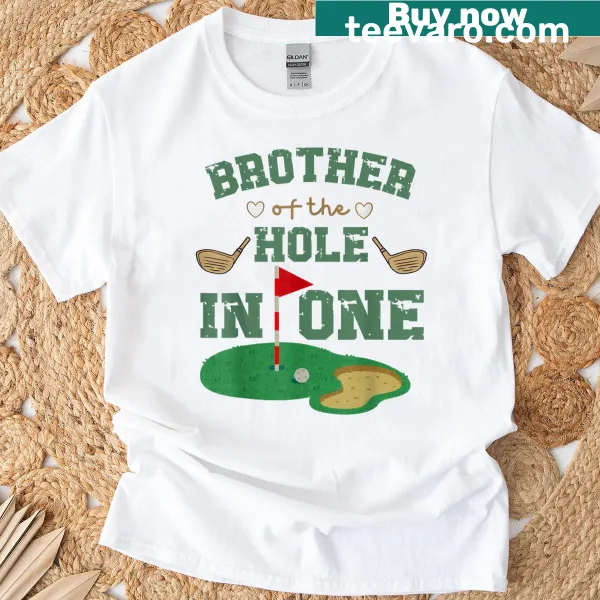 Illustrated golf-themed t-shirt for a child's first birthday.