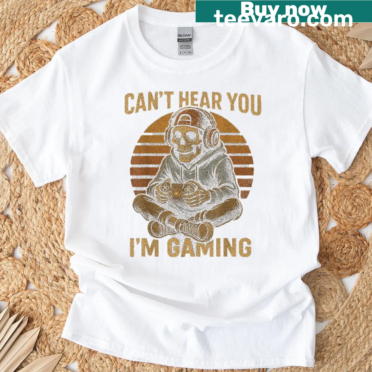 Retro skeleton gamer design for Halloween on a T-shirt — on a men's t-shirt