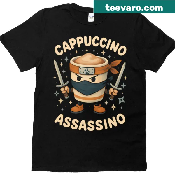 Funny t-shirt with 'Cappuccino Assassino' meme design