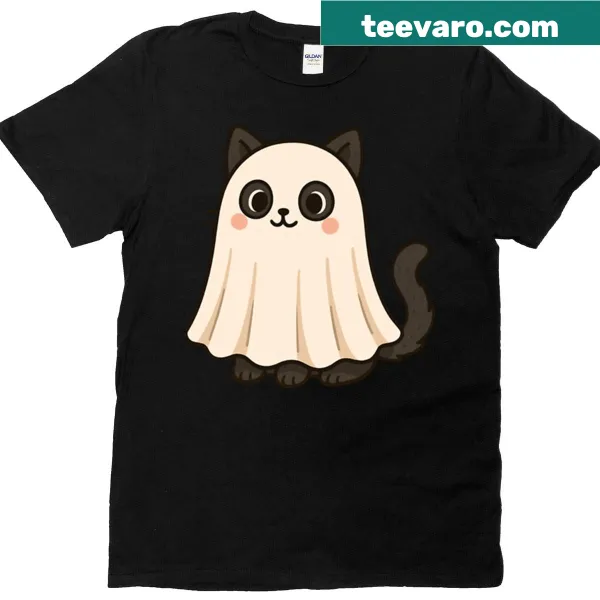 Cute Halloween t-shirt featuring a cat ghost design