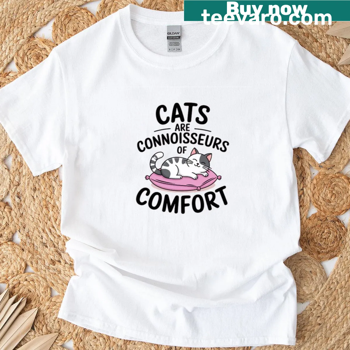 Minimalist oversized T-shirt with cute cat design about comfort — on a men's t-shirt
