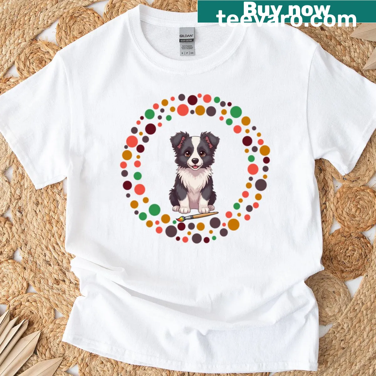 Border Collie illustration for Dot Day — on a men's t-shirt