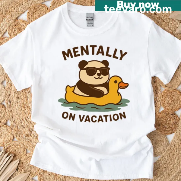 Chill panda lounging on a duck float t-shirt