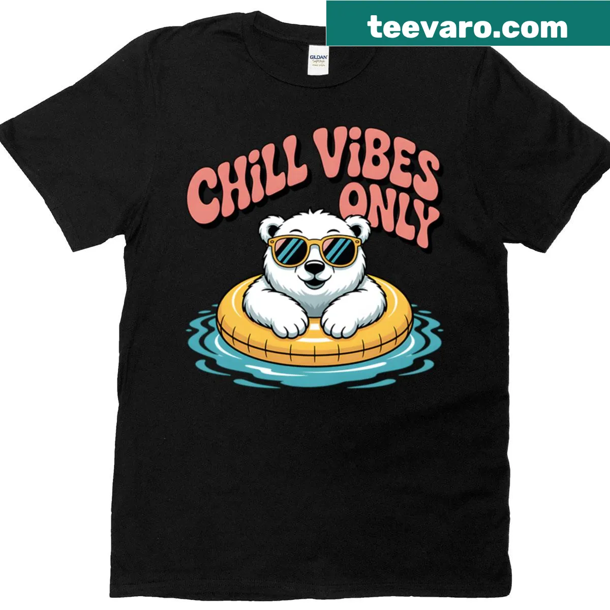 Illustrated polar bear with chill vibes theme — on a men's t-shirt