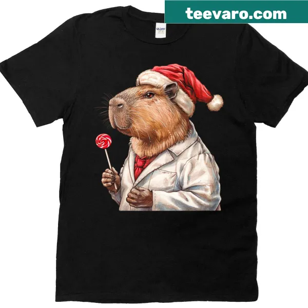 Cute Christmas t-shirt with a capybara doctor design