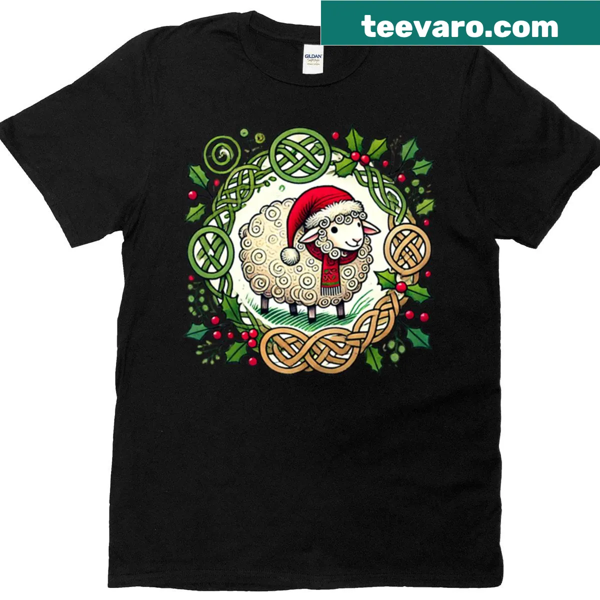 Oversized Christmas-themed t-shirt featuring an adorable sheep illustration — on a men's t-shirt
