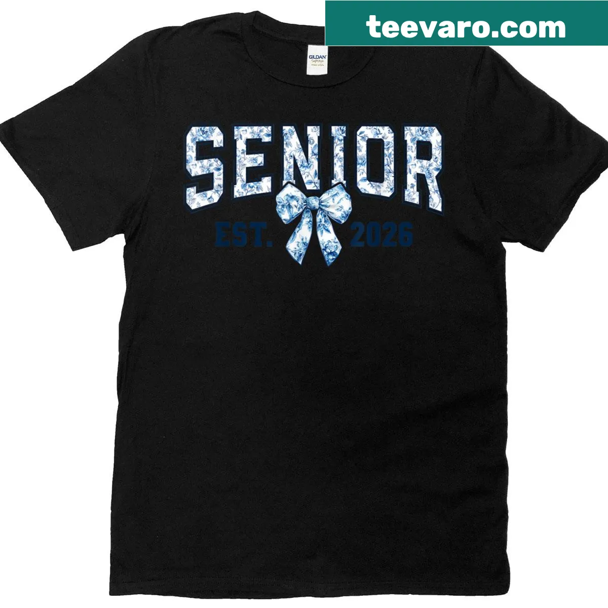 Class of 2026 senior tee with coquette bow and cute illustration — on a men's t-shirt