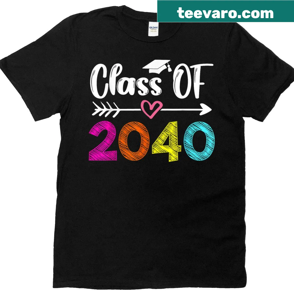 First Day of Kindergarten shirt with Class of 2040 graphic — on a men's t-shirt
