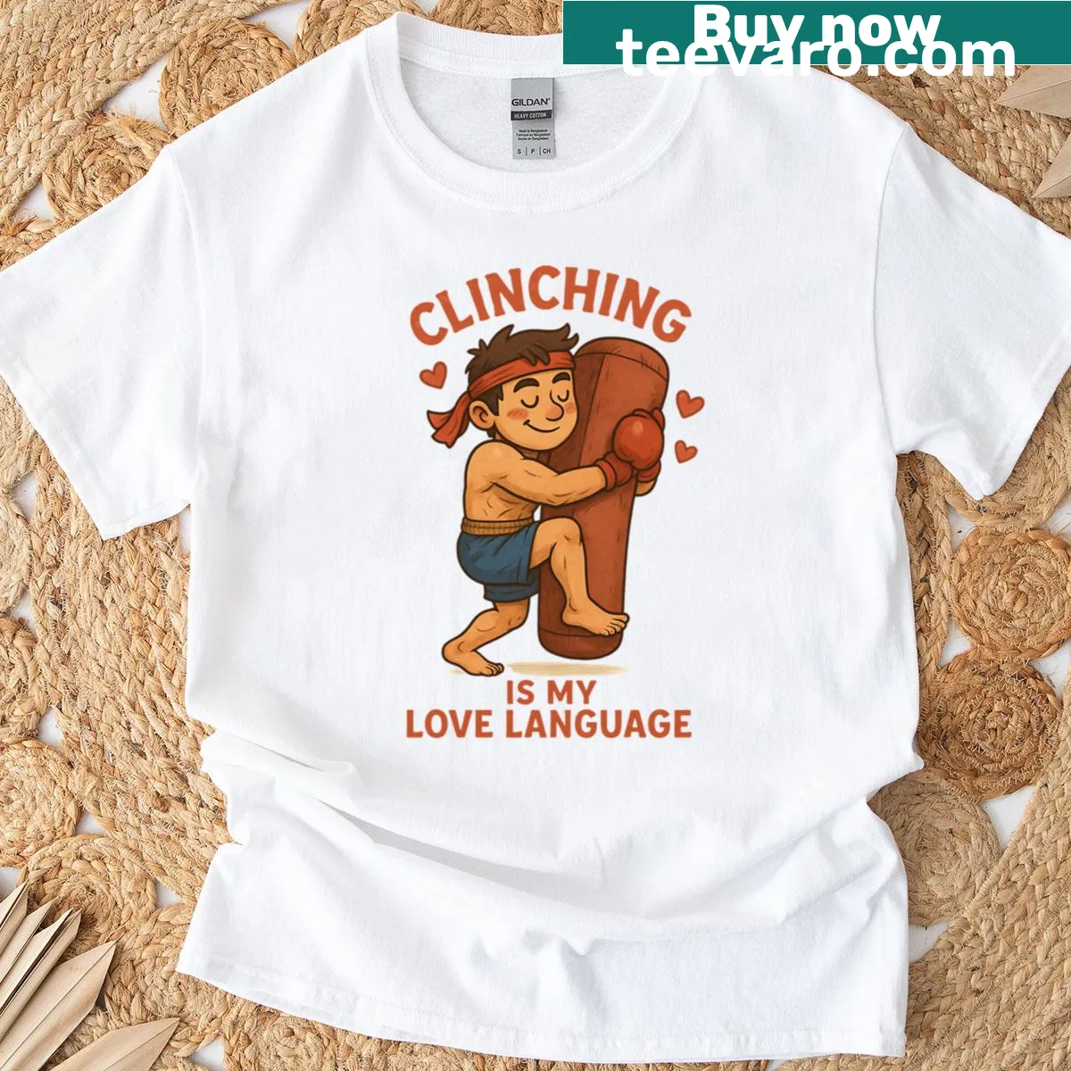 Funny Muay Thai T-shirt with the phrase 'Clinch Is My Love Language' in white design. — on a men's t-shirt