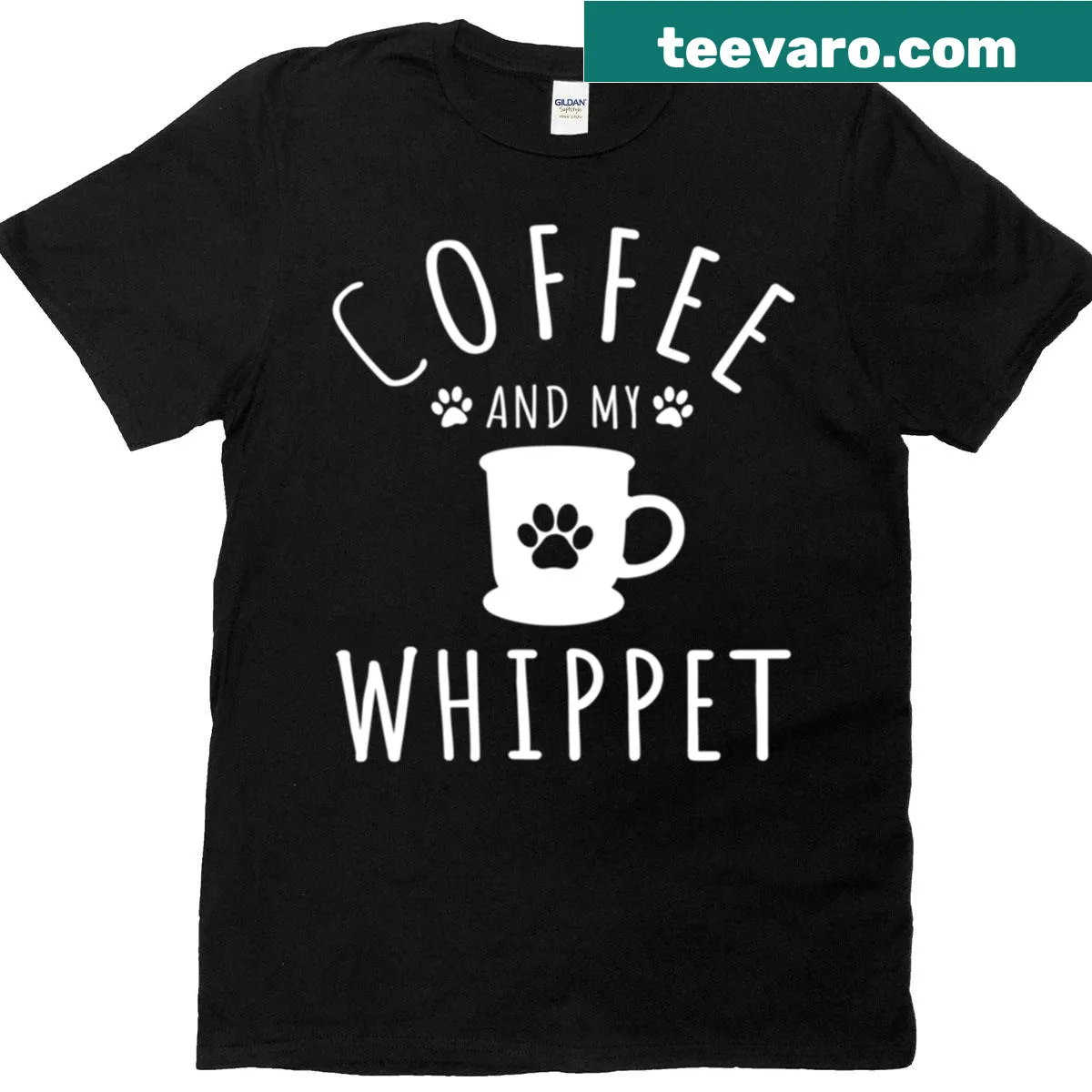 Whippet illustration with coffee theme on a comfortable t-shirt. — on a men's t-shirt