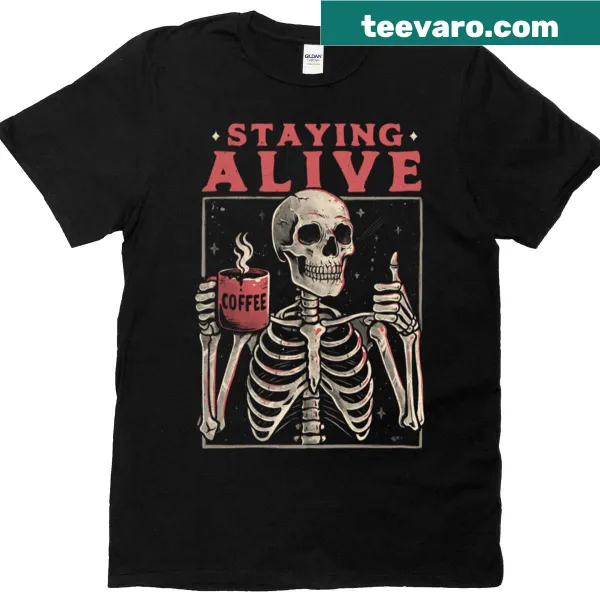 T-shirt with the slogan 'Coffee Keeps Me Alive' in inviting typography