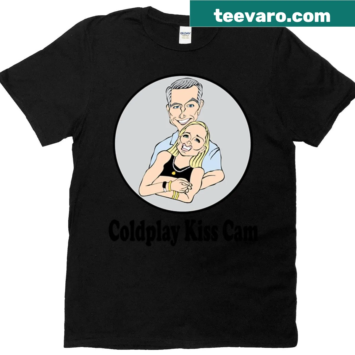 Funny fan art T-shirt featuring Kiss Cam and Coldplay theme — on a men's t-shirt