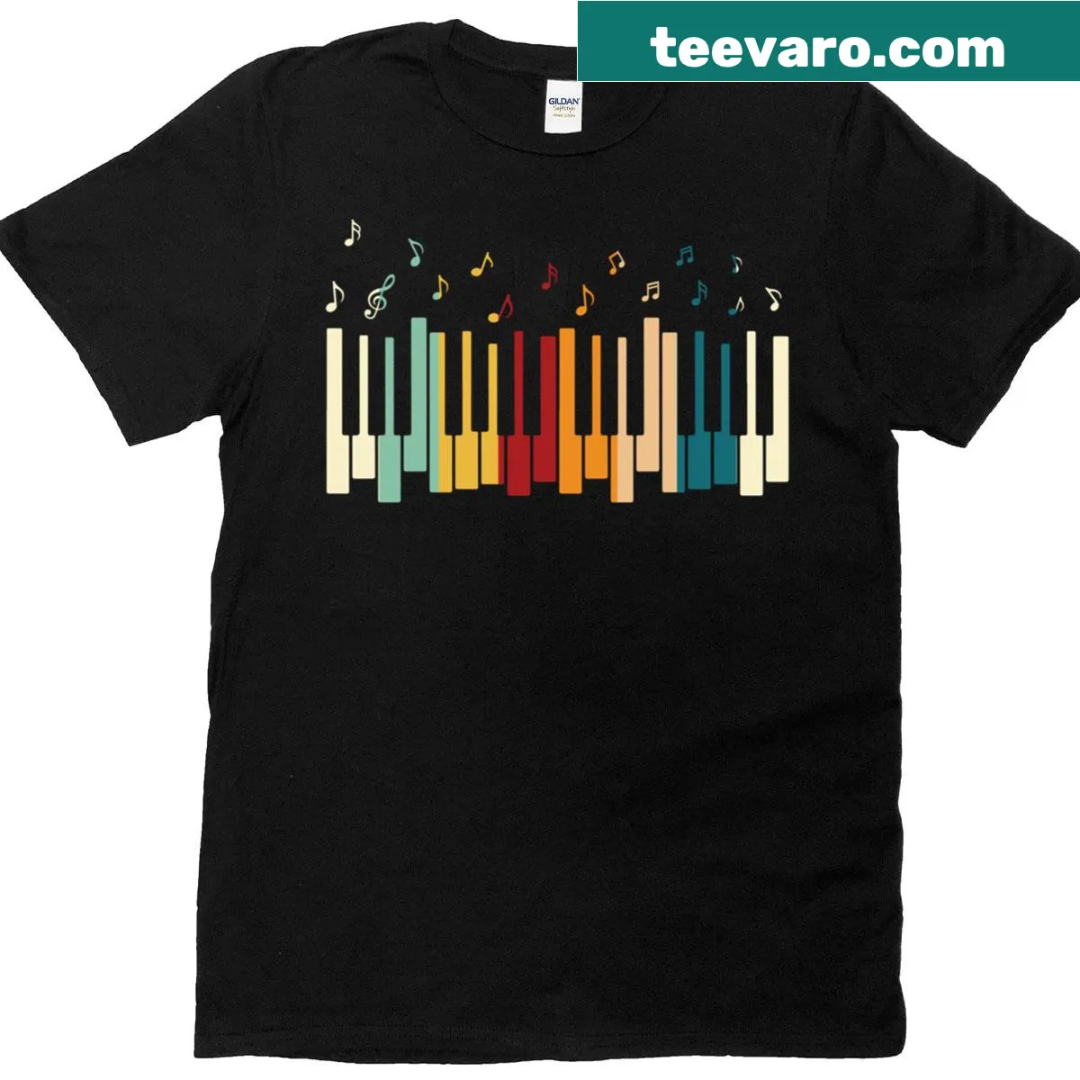 T-shirt with rainbow piano keys illustration for music lovers — on a men's t-shirt