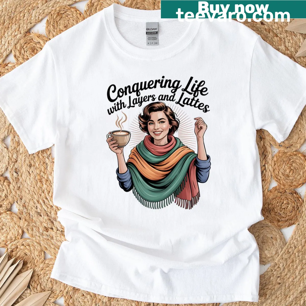 Inspirational layers and lattes phrase on a T-shirt — on a men's t-shirt