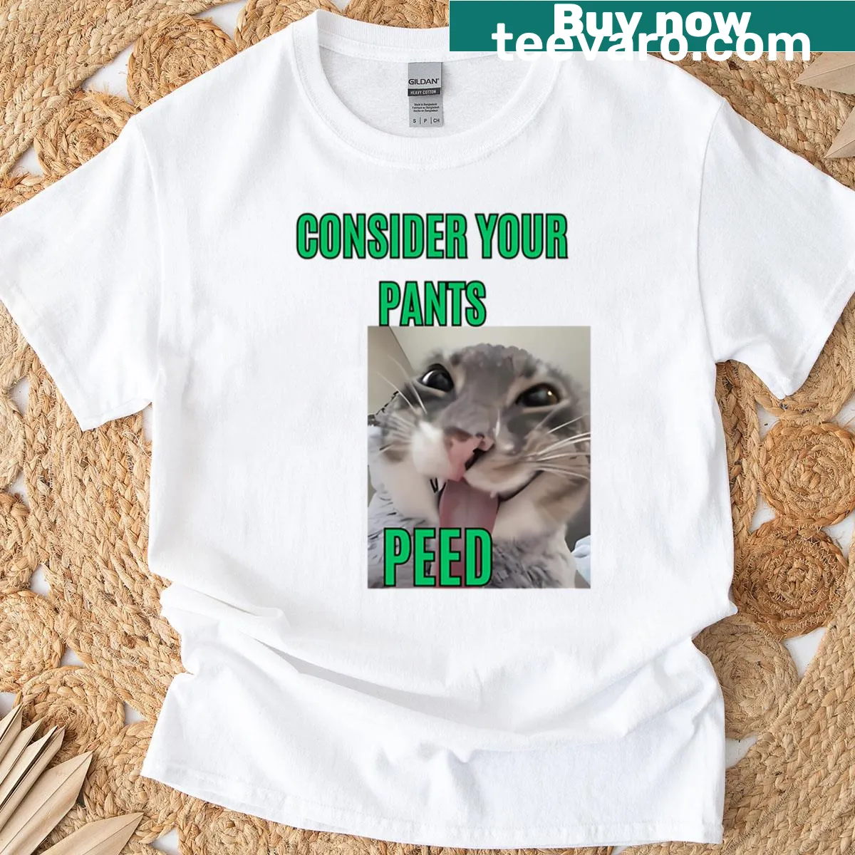 Sarcastic quote about cats on a humorous t-shirt design — on a men's t-shirt