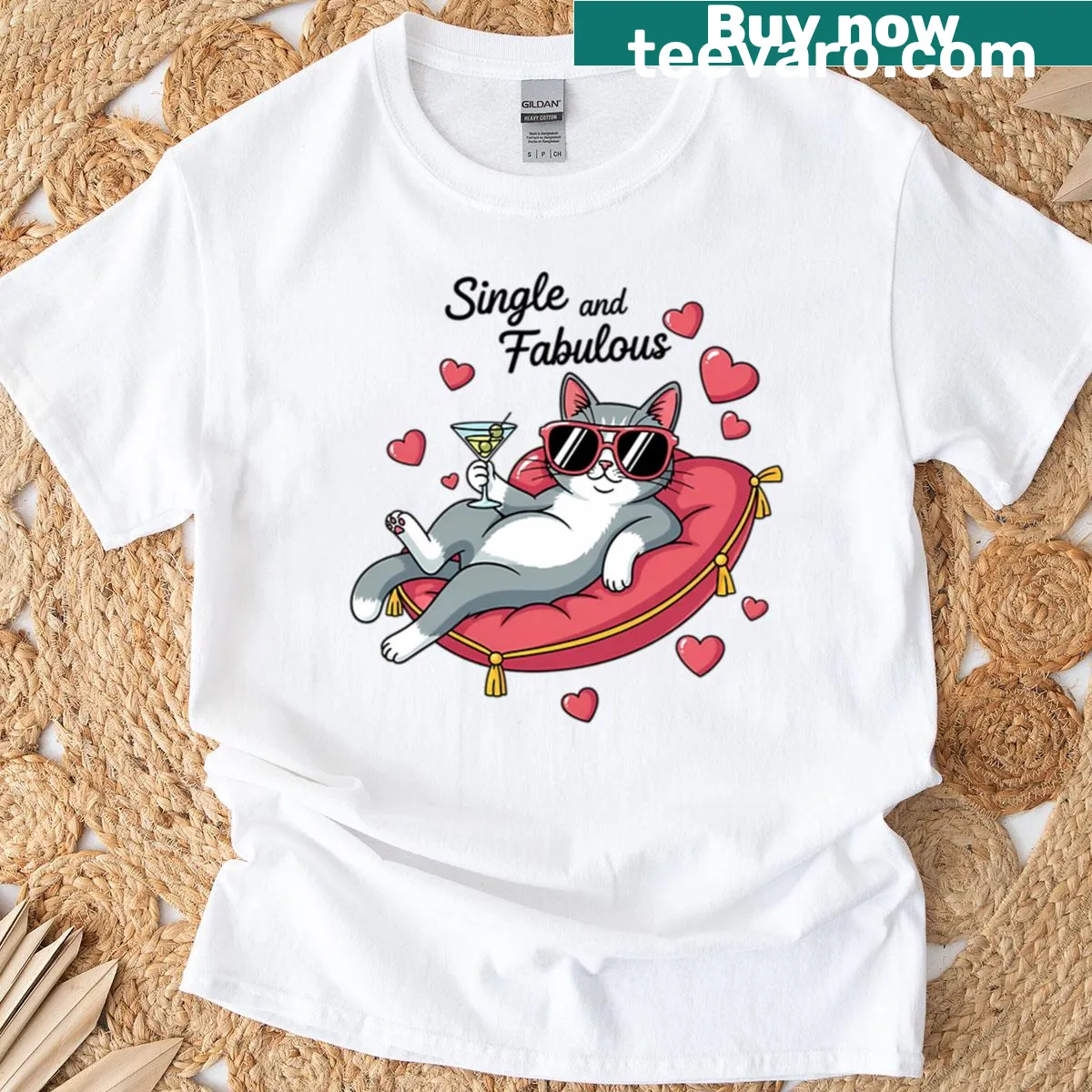 Cute cartoon cat illustration for Valentine's Day t-shirt — on a men's t-shirt