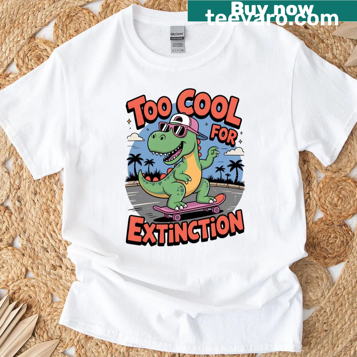 Playful dinosaur-themed T-shirt with a retro design — on a men's t-shirt