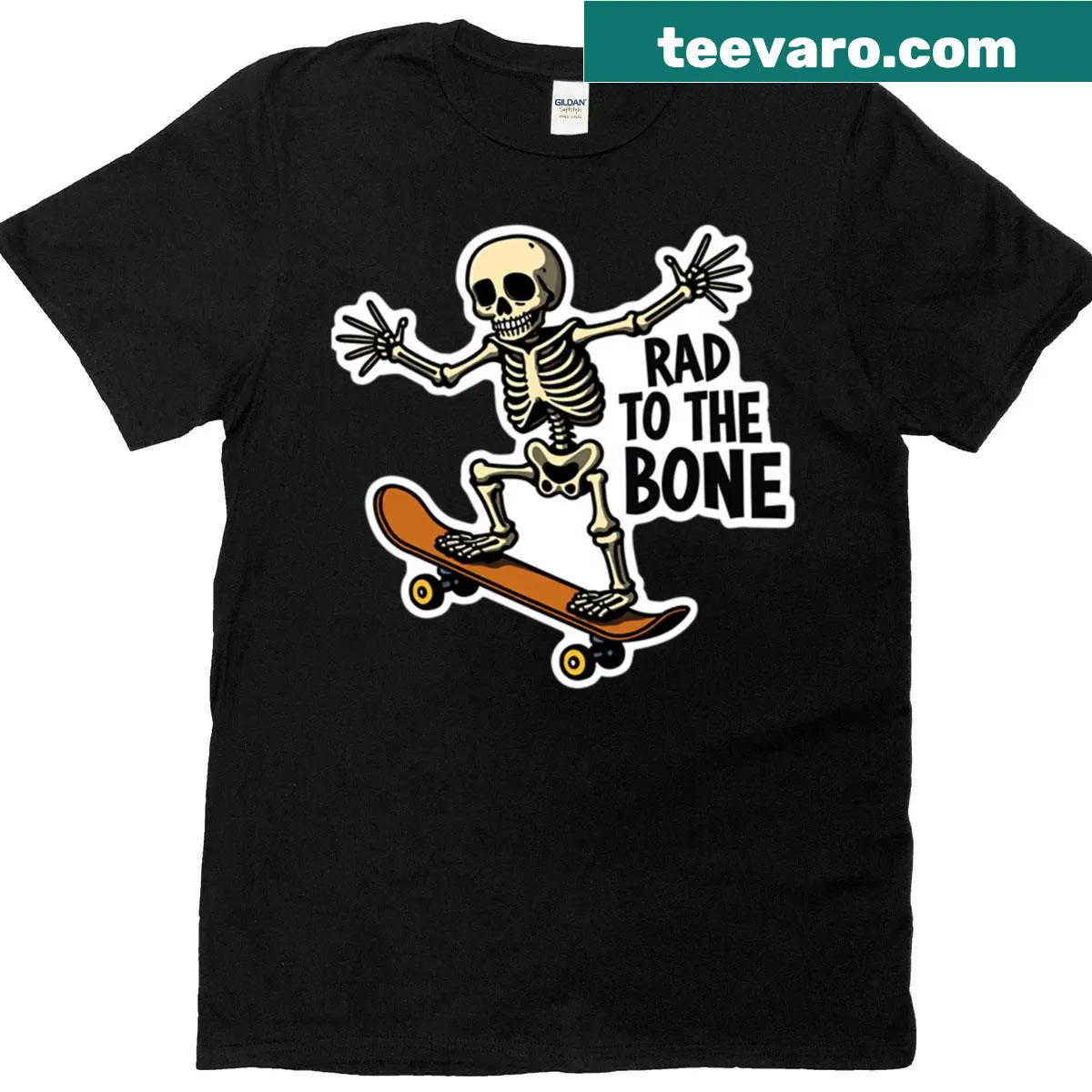 Skeleton skateboard rider graphic on oversized t-shirt — on a men's t-shirt