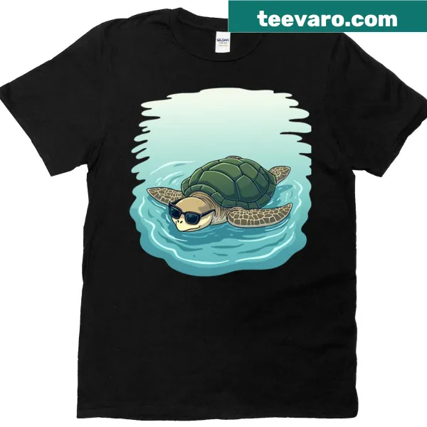 Cartoon turtle with sunglasses graphic T-shirt