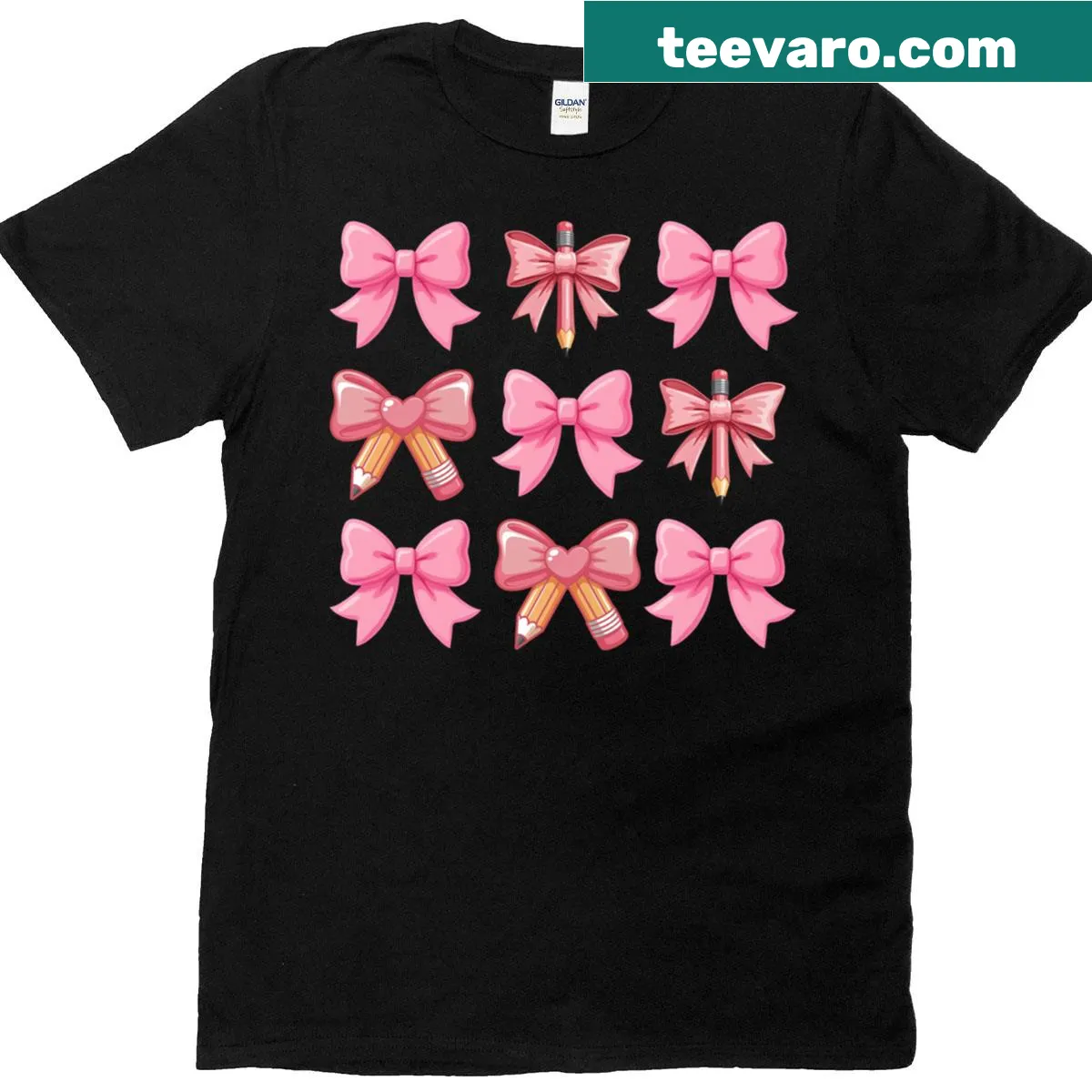 Cute bow and pencil graphic for back-to-school on a T-shirt — on a men's t-shirt