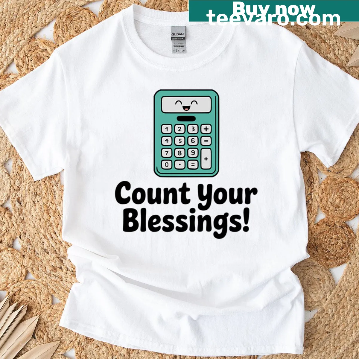 Cute t-shirt with the phrase 'Count Your Blessings' and a calculator graphic — on a men's t-shirt