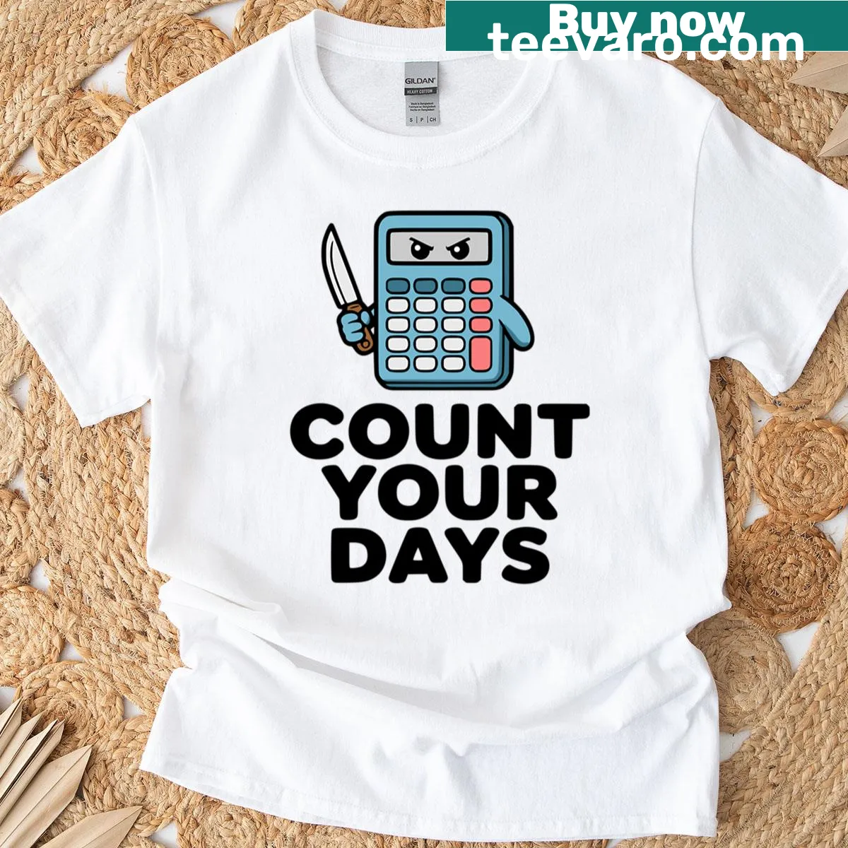 Cute t-shirt with the phrase 'Count Your Days' and a calculator graphic — on a men's t-shirt