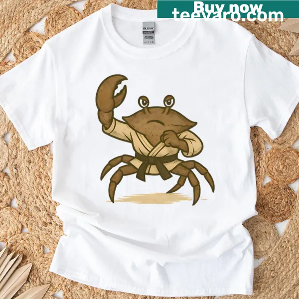 Cartoon crab in kung fu pose on oversized t-shirt
