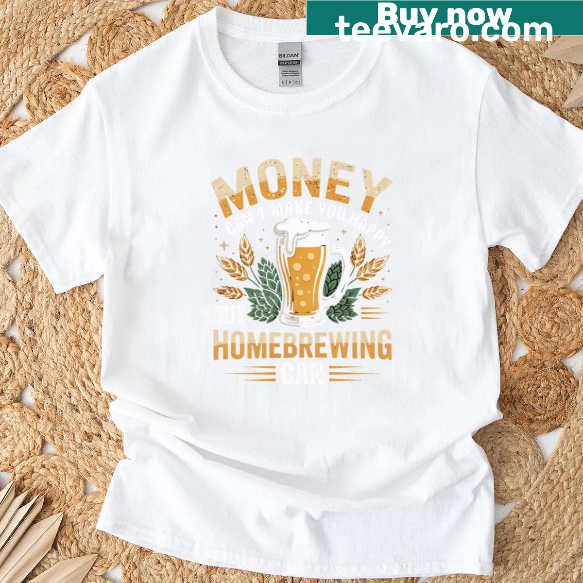 Funny homebrewing shirt with brewing tools and playful slogan — on a men's t-shirt