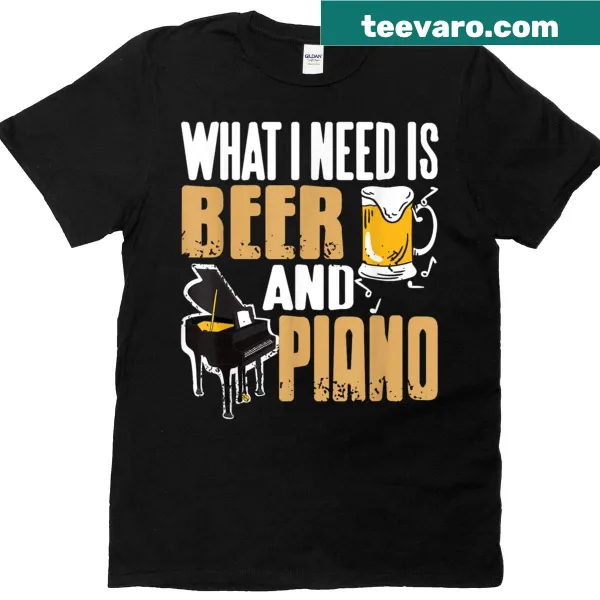 Funny musician t-shirt with beer and piano graphic