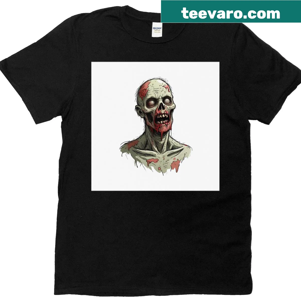 Eerie zombie head illustration on a horror-themed t-shirt. — on a men's t-shirt