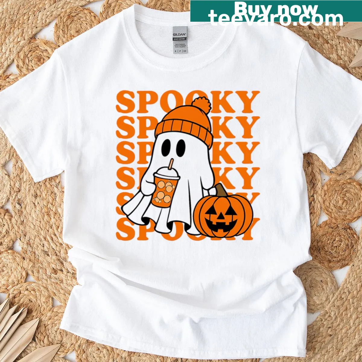 Cute ghost graphic t-shirt for Halloween — on a men's t-shirt