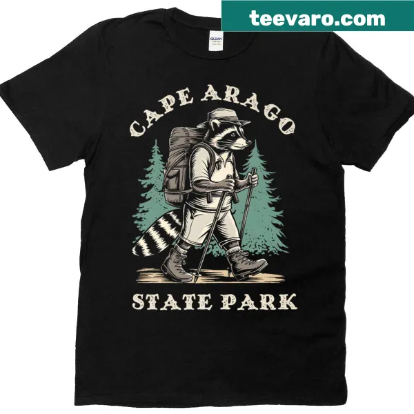 Raccoon illustration on a hiking trail theme t-shirt