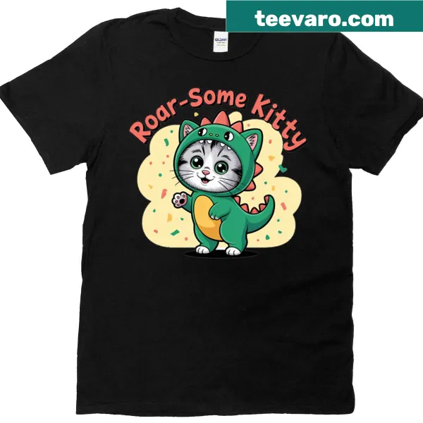 Cartoon design of a cat in a dinosaur costume