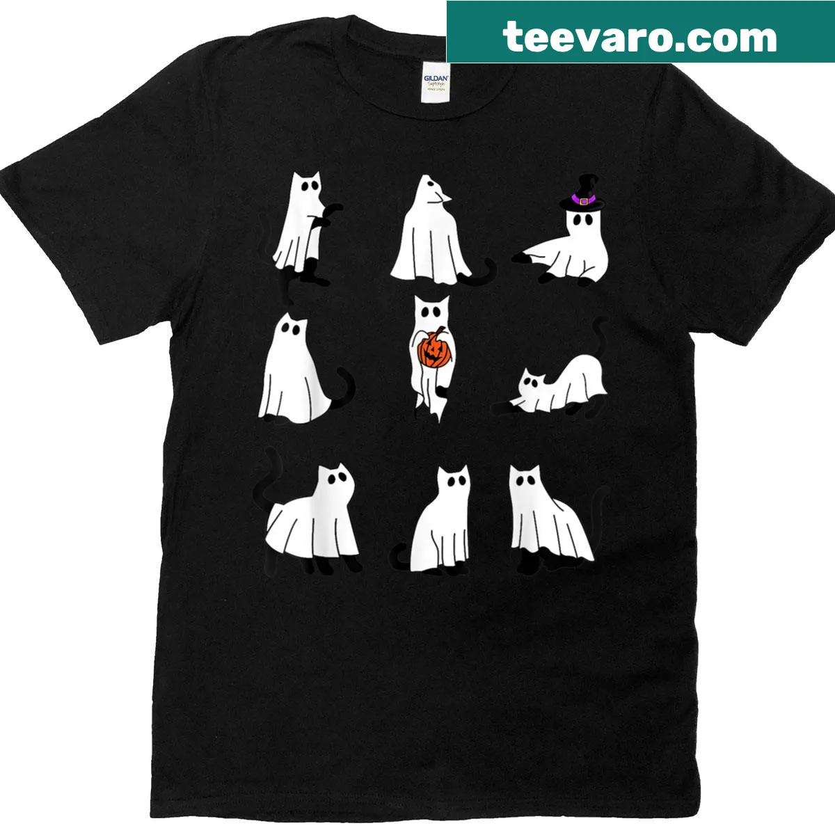 Cute ghost cat Halloween t-shirt with fun graphic — on a men's t-shirt
