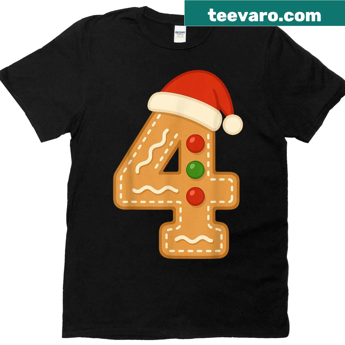 Gingerbread character with Santa hat and number 4 on a t-shirt — on a men's t-shirt