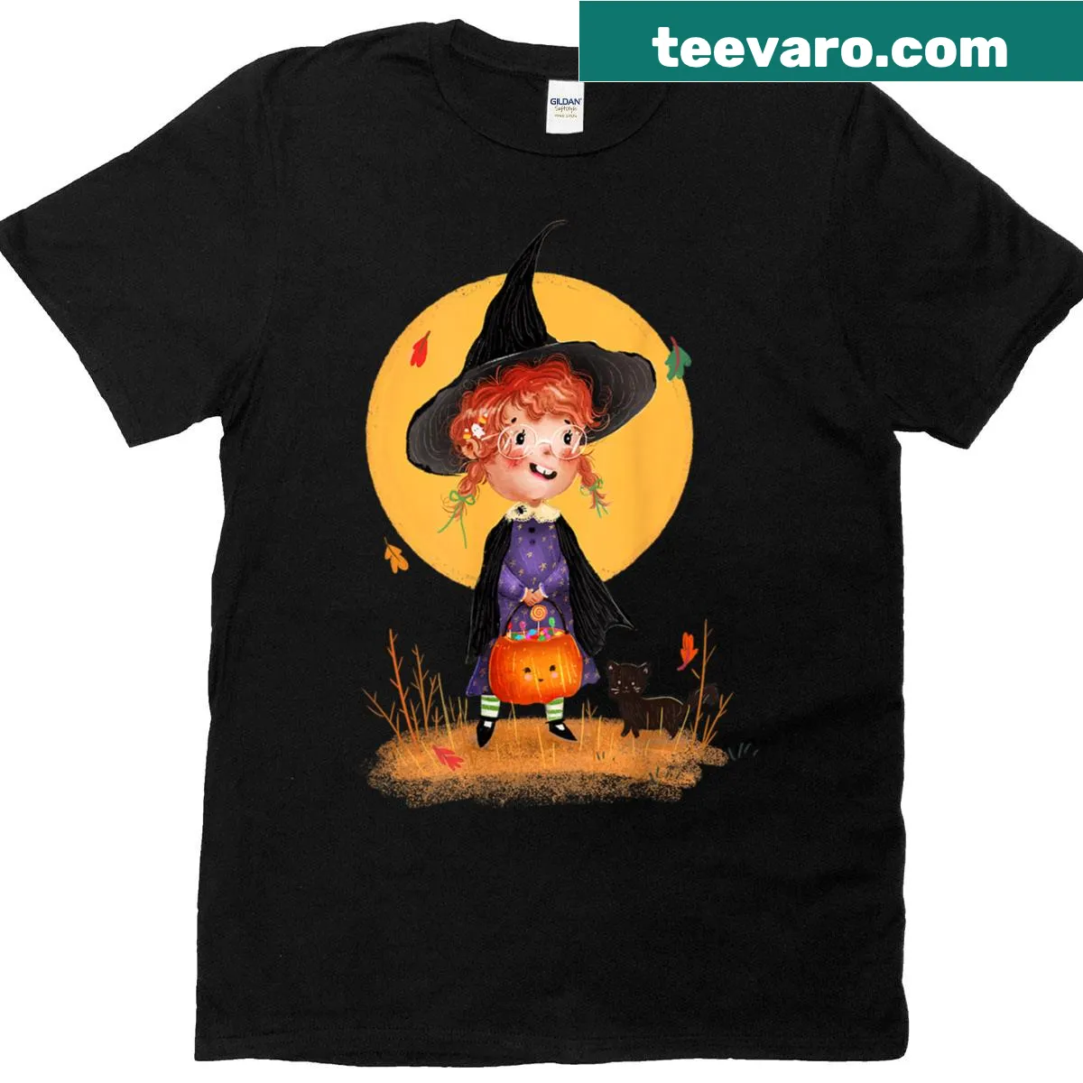 Kawaii witch girl Halloween art t-shirt — on a men's t-shirt