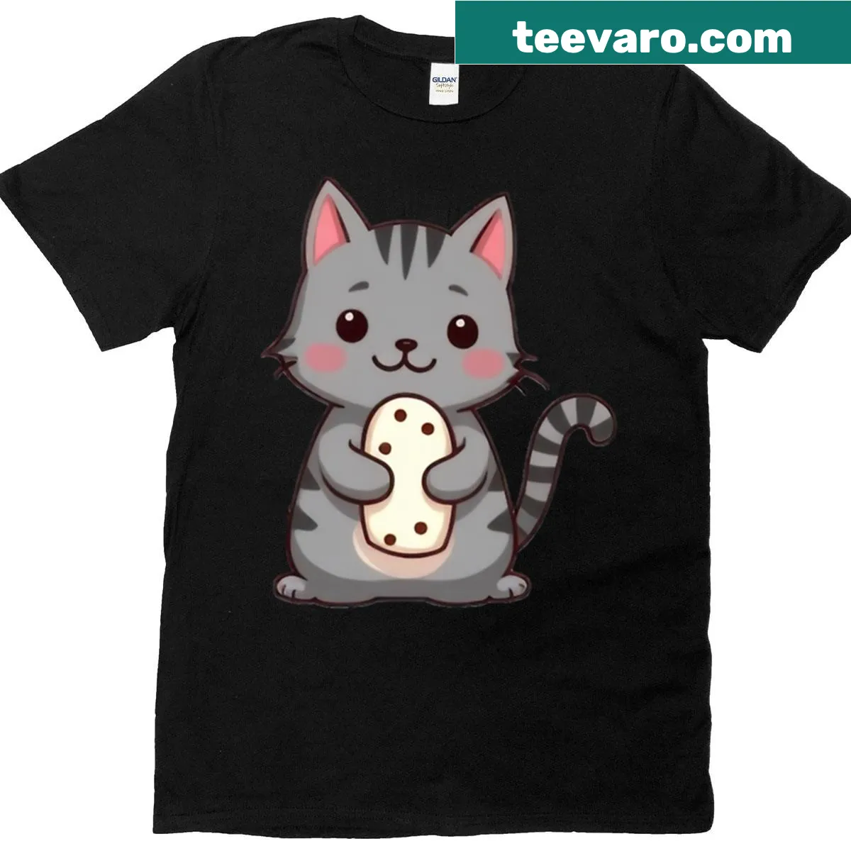Kawaii cartoon cat holding a burrito in a cute design — on a men's t-shirt
