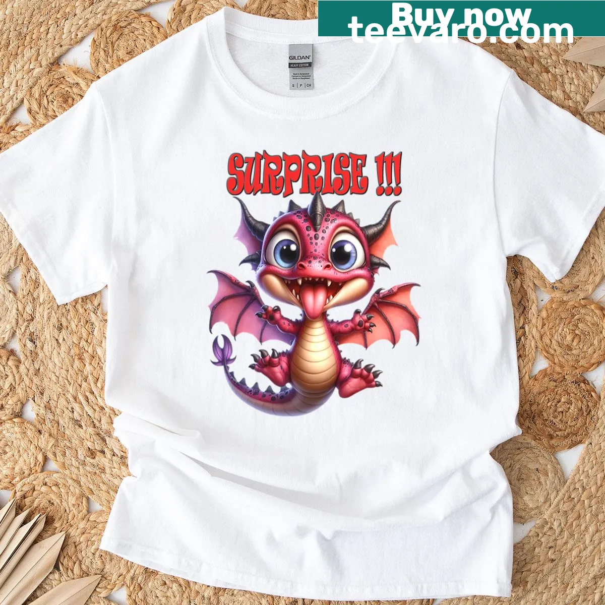 Cute dragon illustration on a T-shirt with a surprised expression — on a men's t-shirt