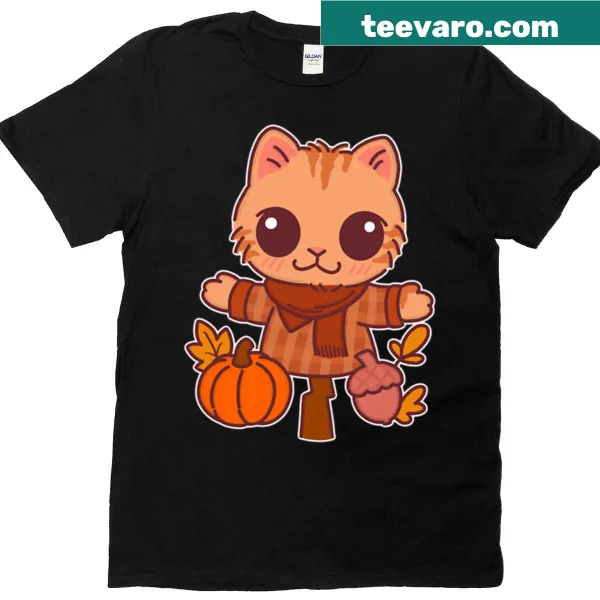 Kawaii scarecrow cat with pumpkin design