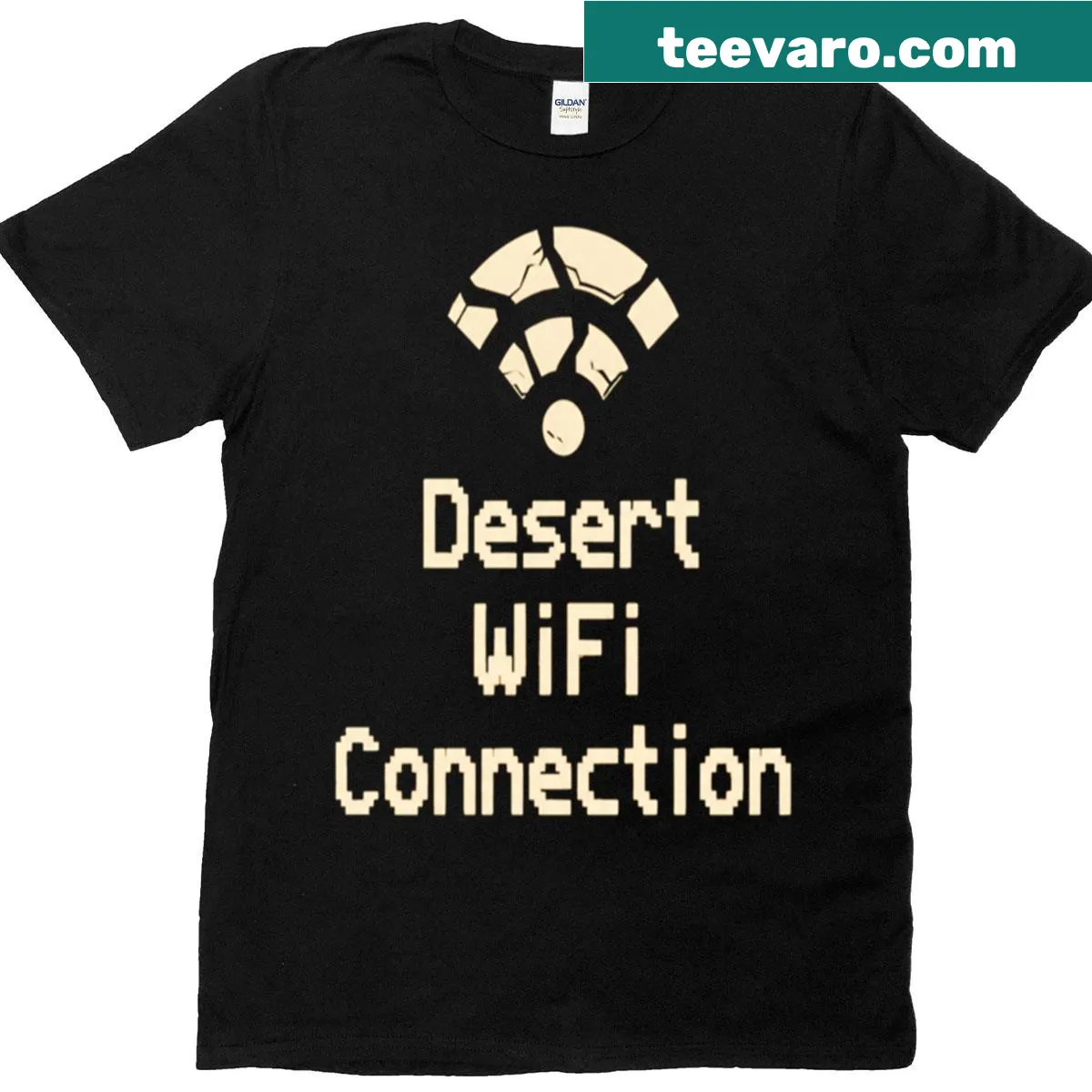 Imaginative desert landscape with Wi-Fi connection design — on a men's t-shirt