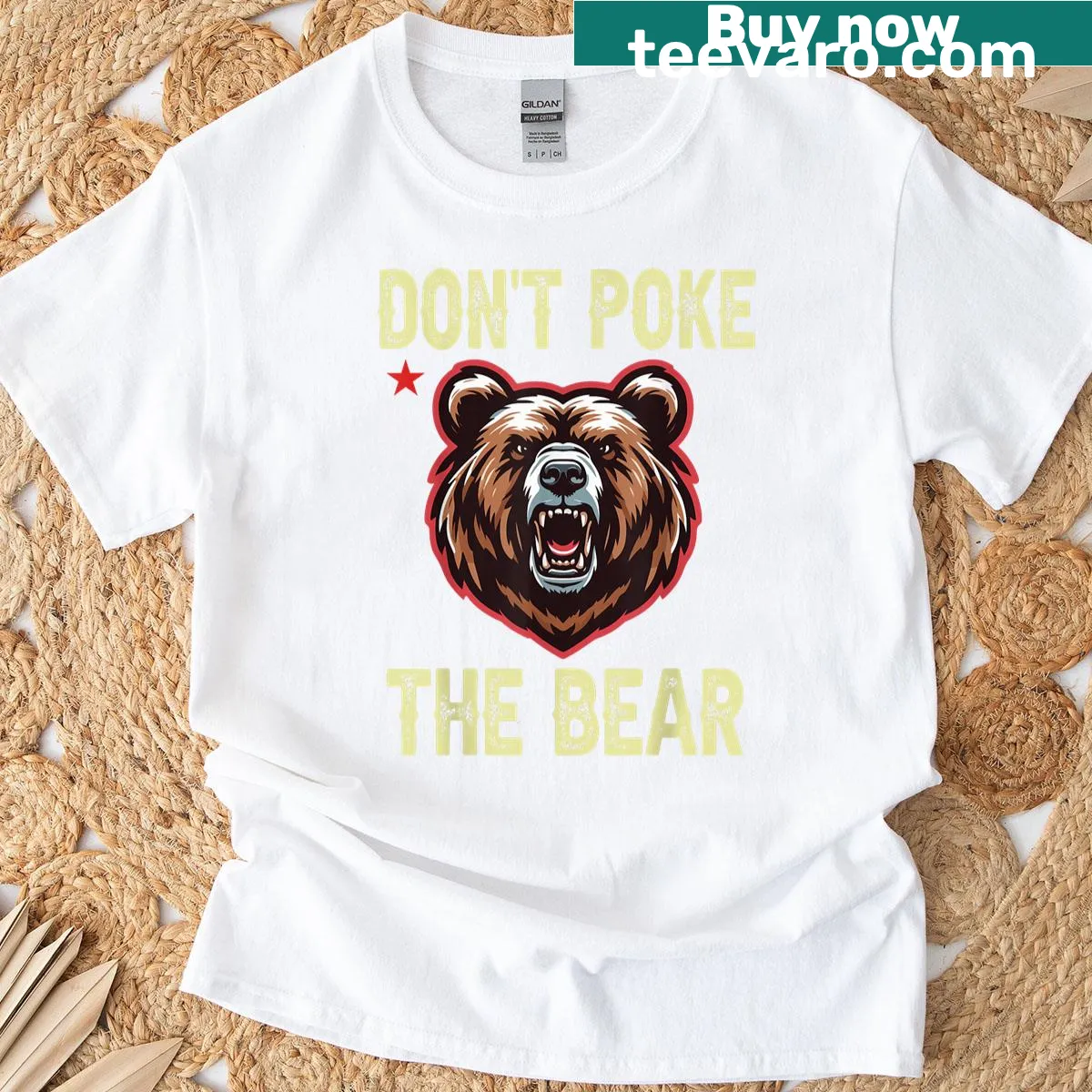California Republic bear design T-shirt warning not to poke the bear — on a men's t-shirt