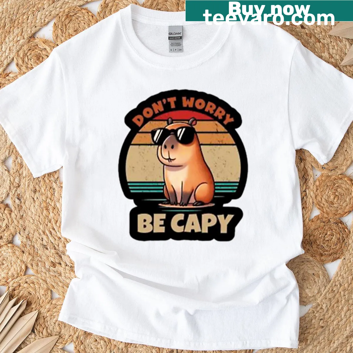 Retro design with capybara and funny slogan. — on a men's t-shirt