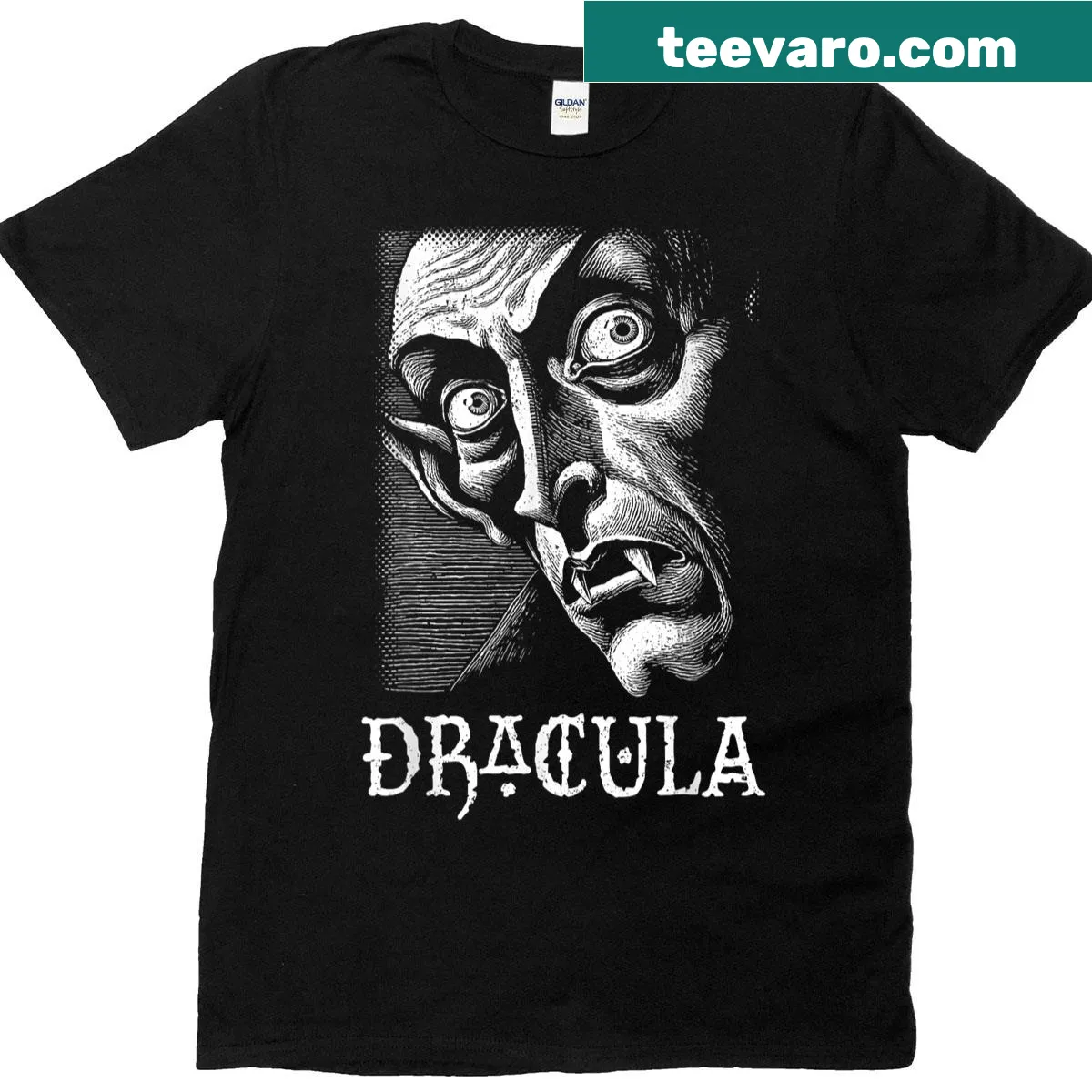 Vintage Dracula graphic t-shirt for horror fans — on a men's t-shirt