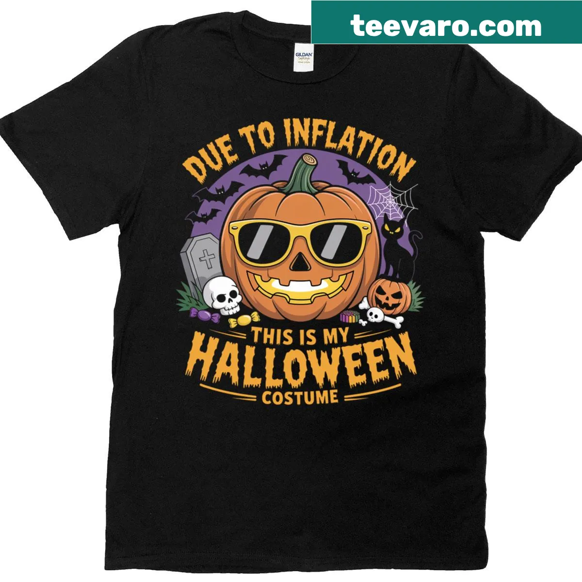 Funny Halloween t-shirt with pumpkin and the phrase about inflation — on a men's t-shirt